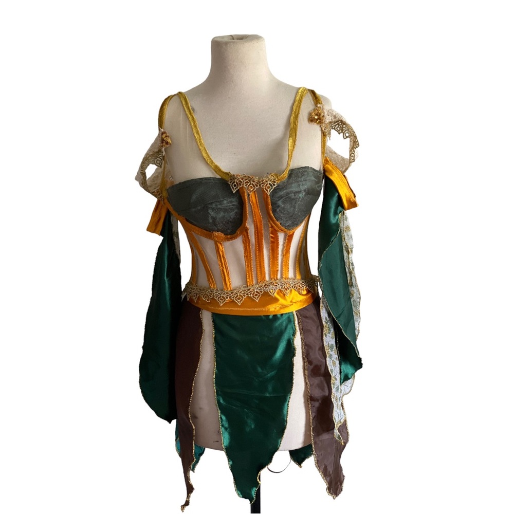 Handmade Lace Up Corset Elf Fairy Renaissance Larp Cosplay Rave 4-Piece Set